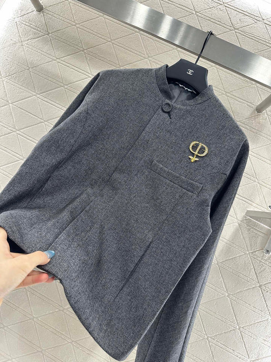 25fw new stand collar brooch coat