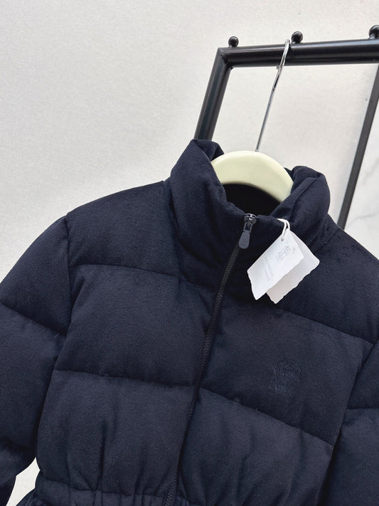 25 New drawstring waistband woolen down jacket(NAVY/BROWN)