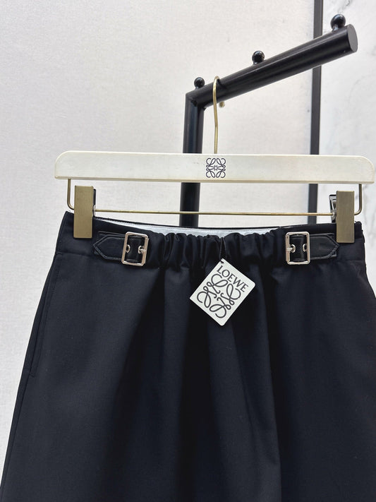 25 New leather buckle elastic pleated high waist skirt(wine red/BLACK)