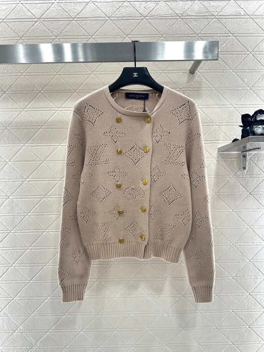 25fw new hollow wool knitted cardigan pleated skirt suit