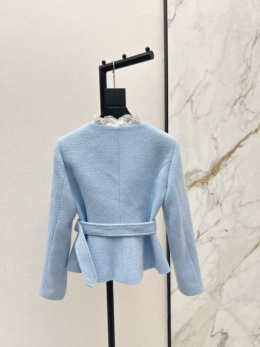 25fw new splicing lace V-neck jacket