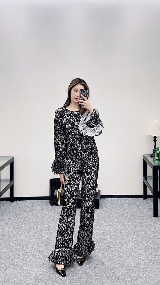 Lace Flared Lace Jacket + Pants Set