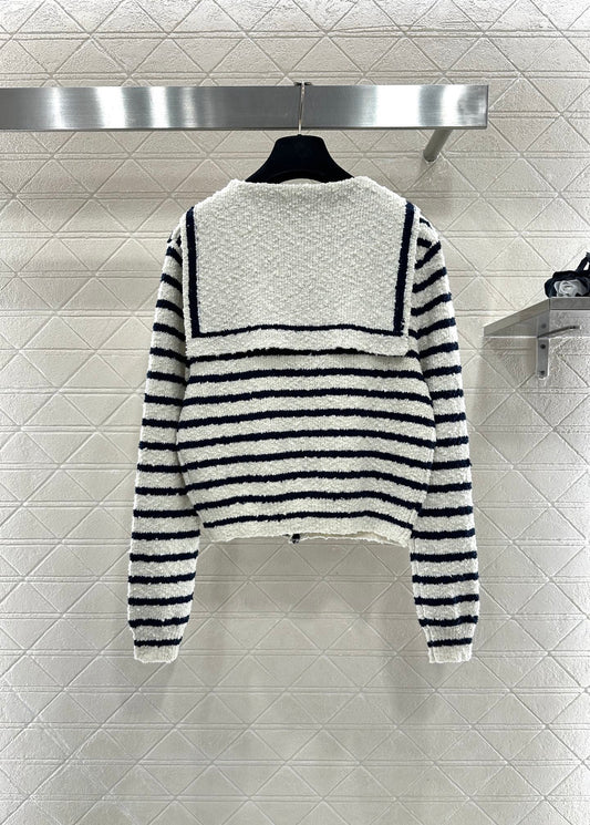 Shawl lapel knitted striped cardigan