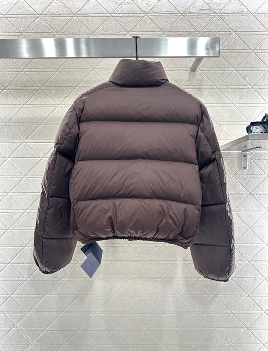 Rectangular embossed stand up collar down jacket