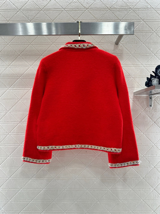 Knitted Cardigan with Braided Trim