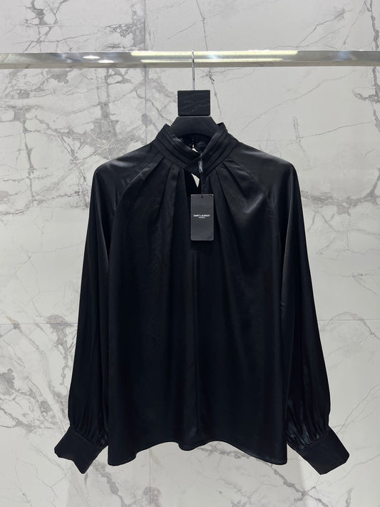 Yves Saint Laurent/🔥Highest Quality🔥26SS NEW Hollow neckline patchwork balloon sleeve shirt