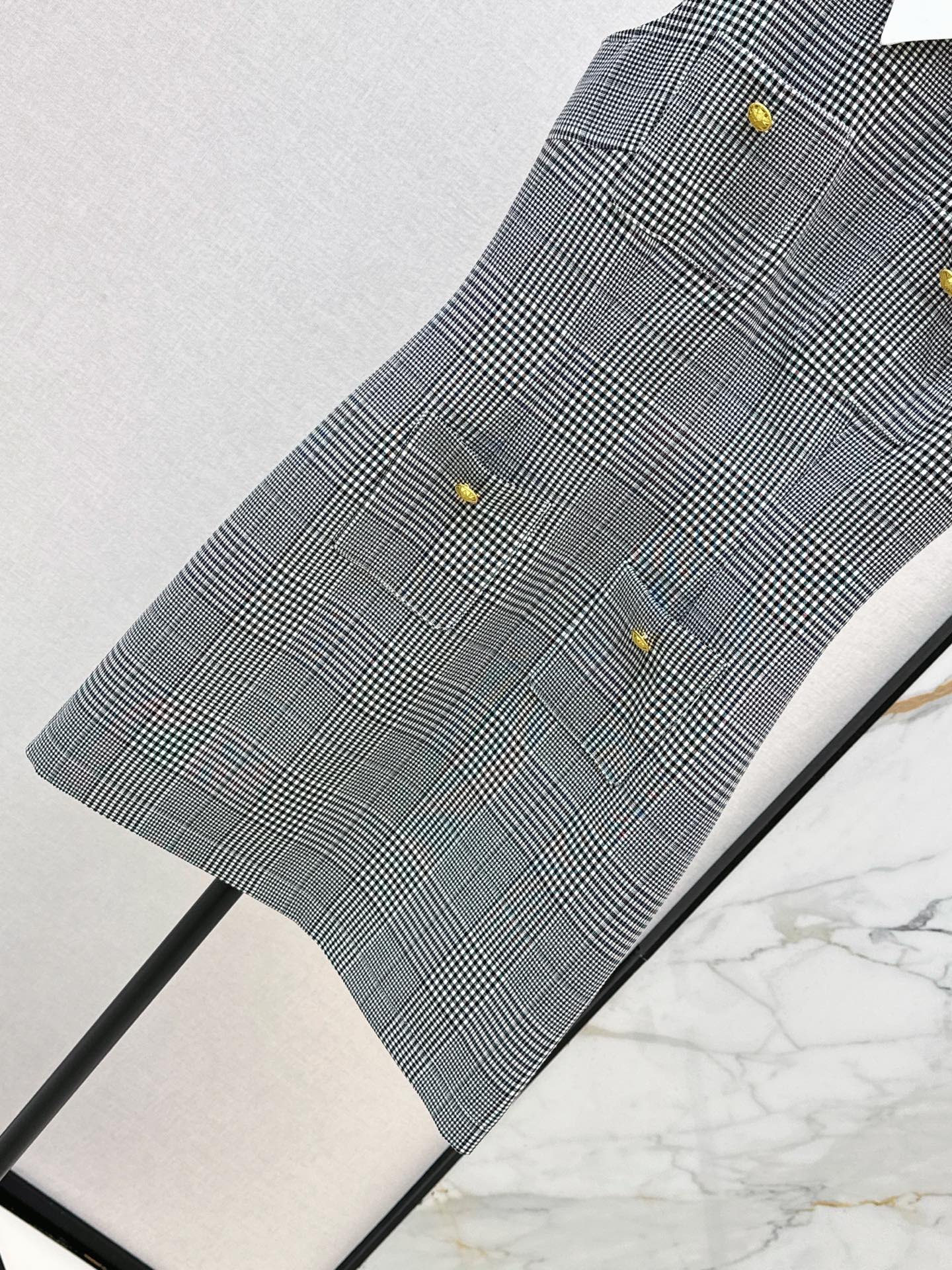 26SS NEW Color-blocked plaid vest dress with lapel π€