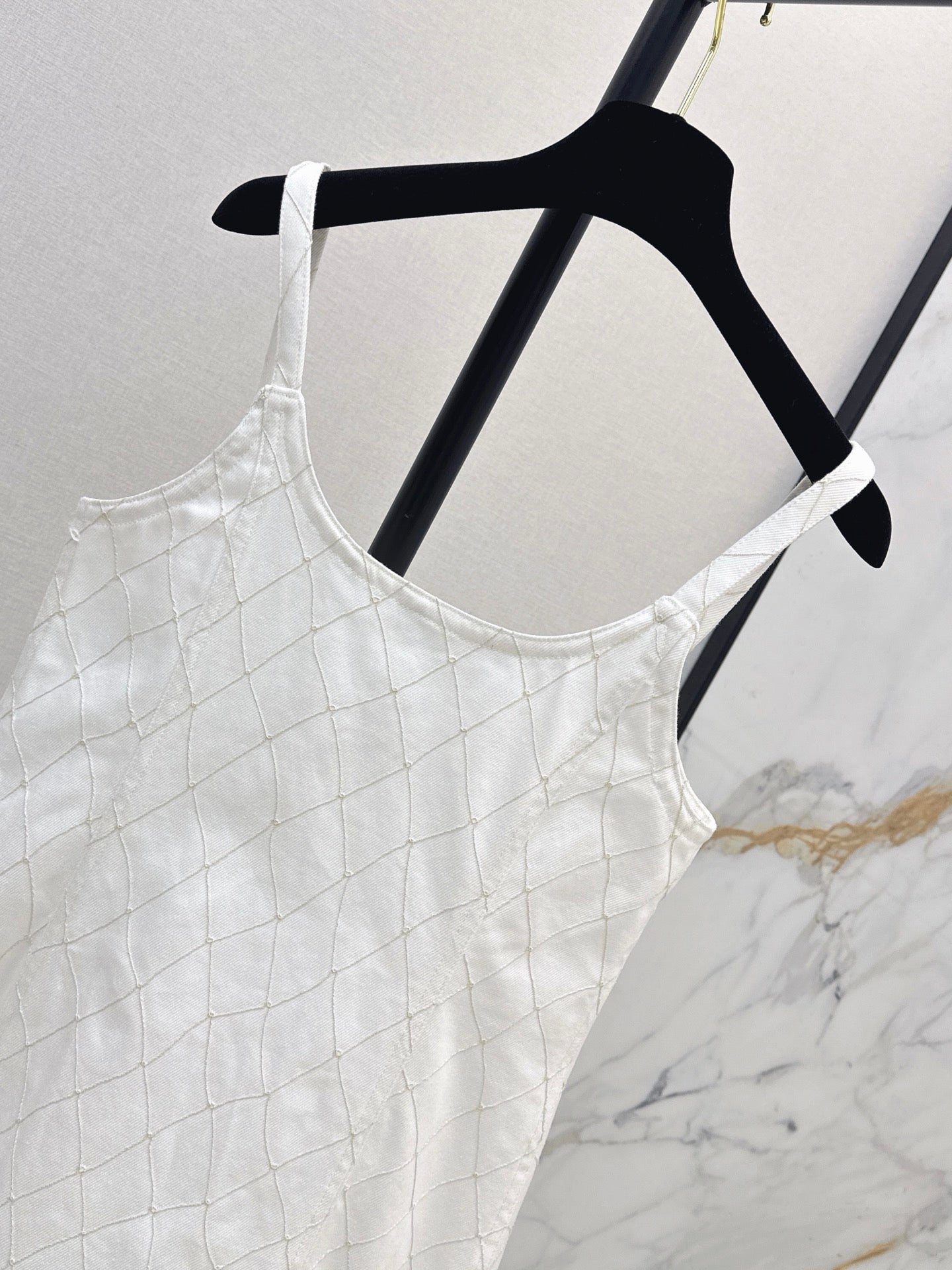 26SS NEW Coco Girl Beach Collection Heavy Embroidery Diamond Pattern Denim Suspender Dress🩵