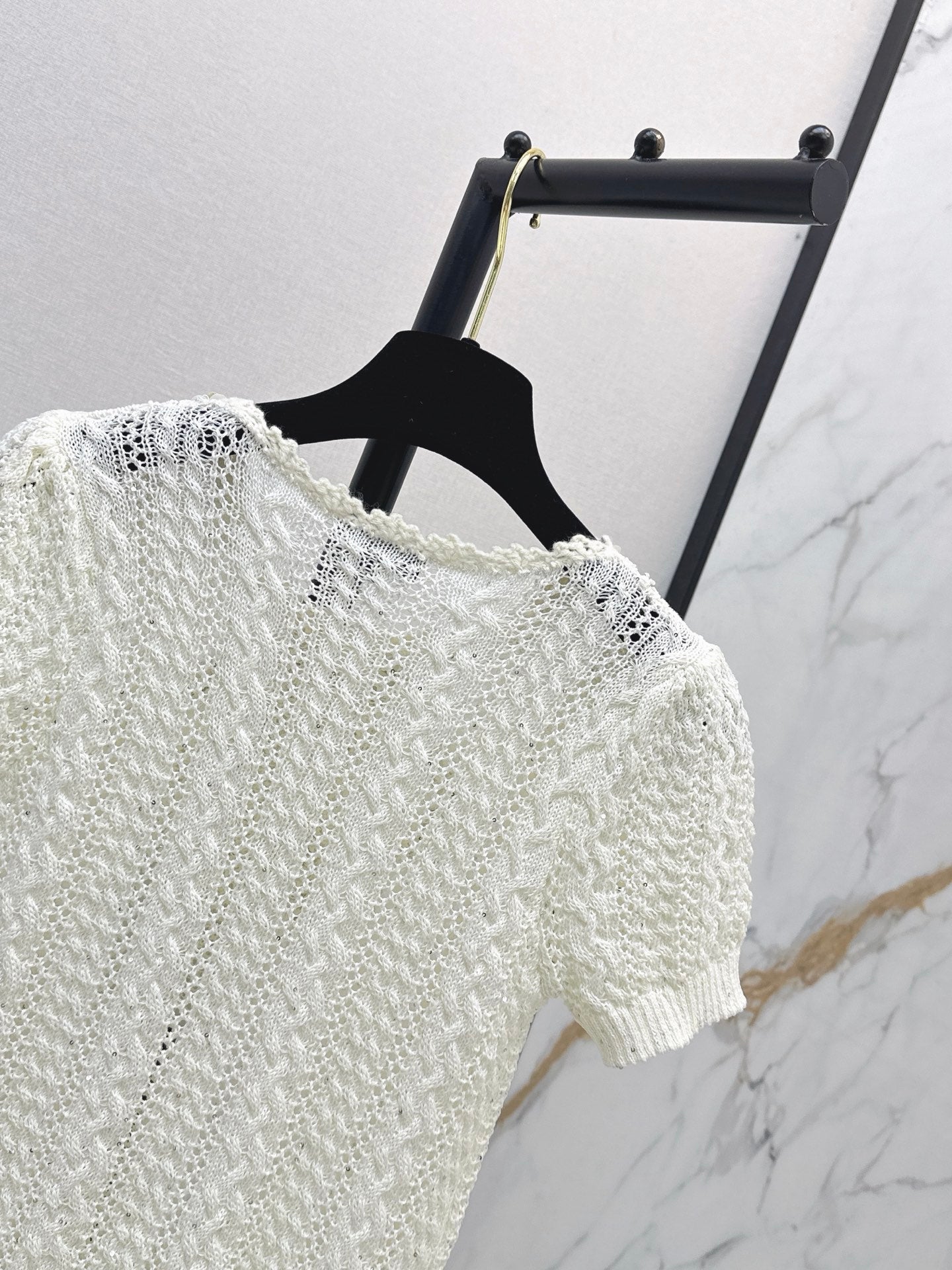 26SS NEW White Openwork Knit Short-Sleeve T-Shirt π€