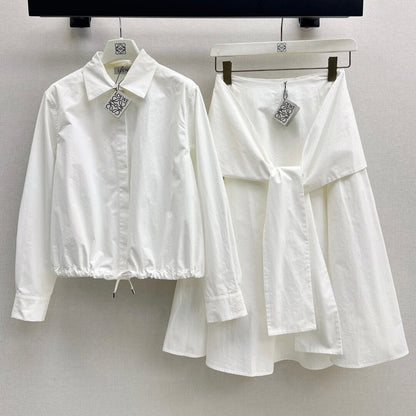 Adjustable-Waist Shirt & Faux Layered Skirt Set