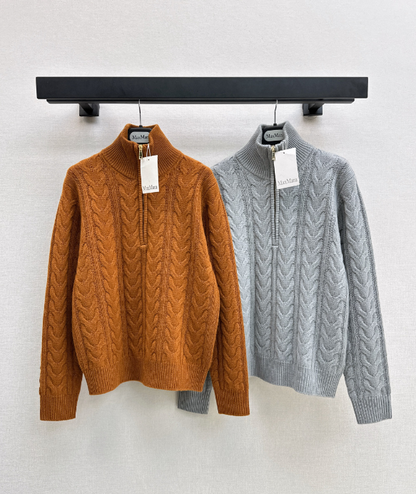 26 Fall/Winter Latest Cable Knit Half-Zip Polo Wool Sweater
