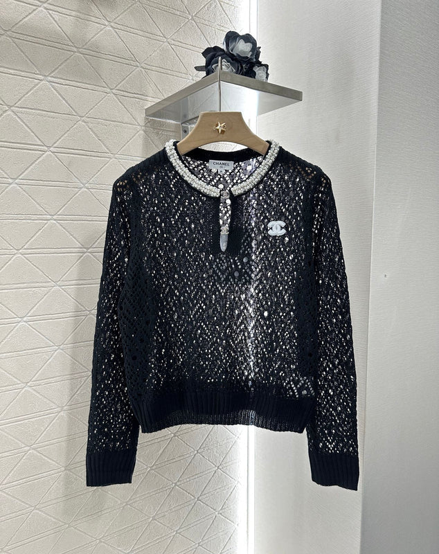 2025 new product Pearl hollow long sleeves