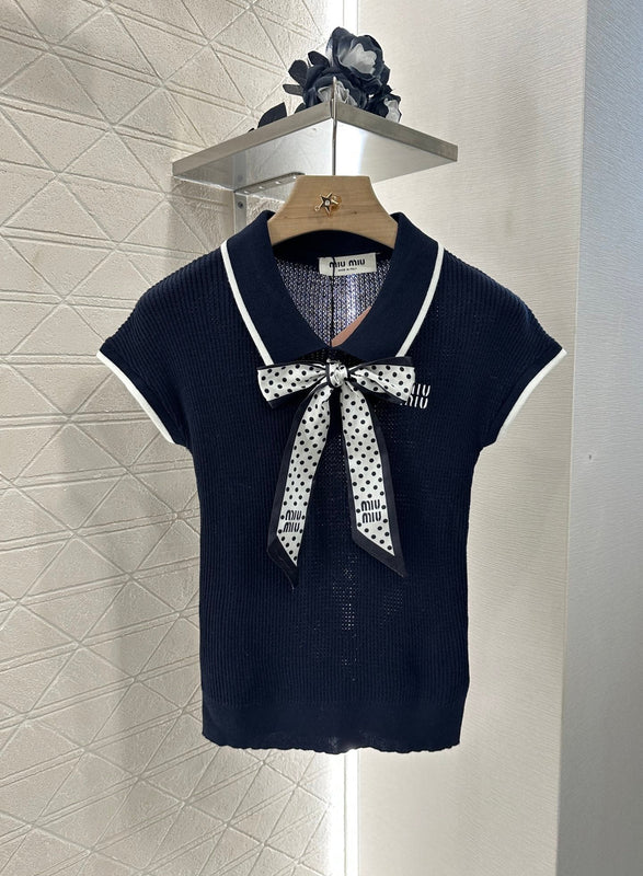 2025 new product Bow knitted short sleeves