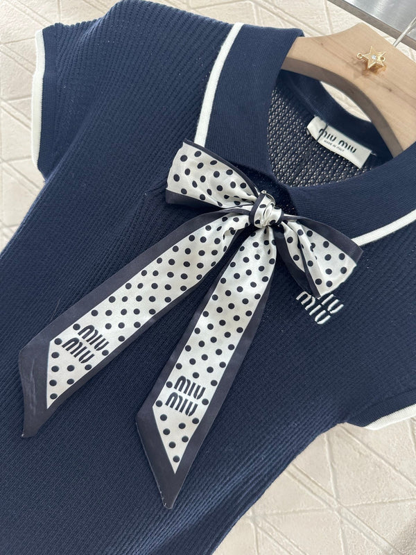 2025 new product Bow knitted short sleeves
