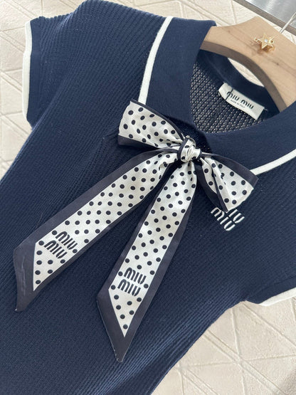 2025 new product Bow knitted short sleeves
