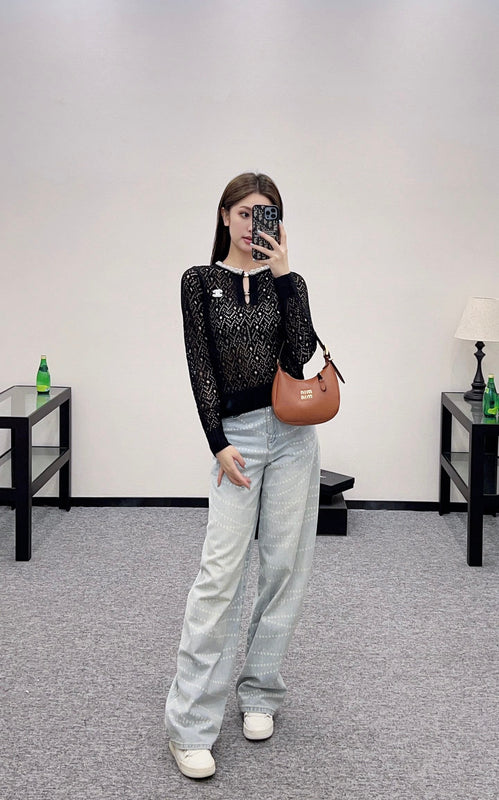 2025 new product Pearl hollow long sleeves