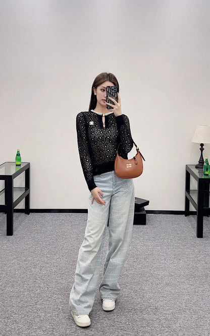 2025 new product Pearl hollow long sleeves