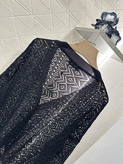 2025 new product Hollow cardigan and skirt set