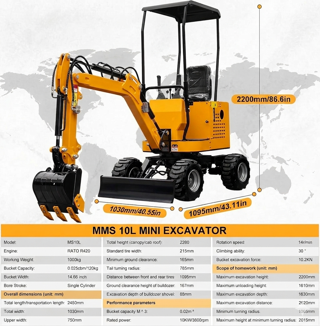 Only for Pickup MMS 1 Ton Mini Excavator with Wheels, 13.5HP Rato Engine,Mechanical Thumb Clamp,
