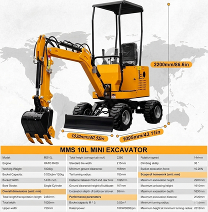 Only for Pickup MMS 1 Ton Mini Excavator with Wheels, 13.5HP Rato Engine,Mechanical Thumb Clamp,