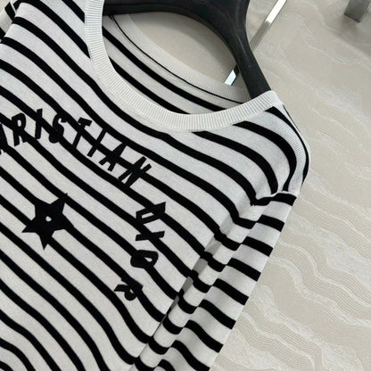 25 Navy striped happy star knitted long-sleeved top