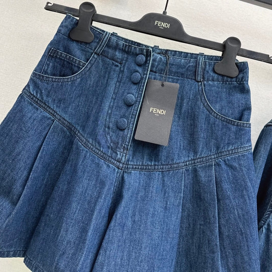Low-Rise Button-Fly Denim Skort