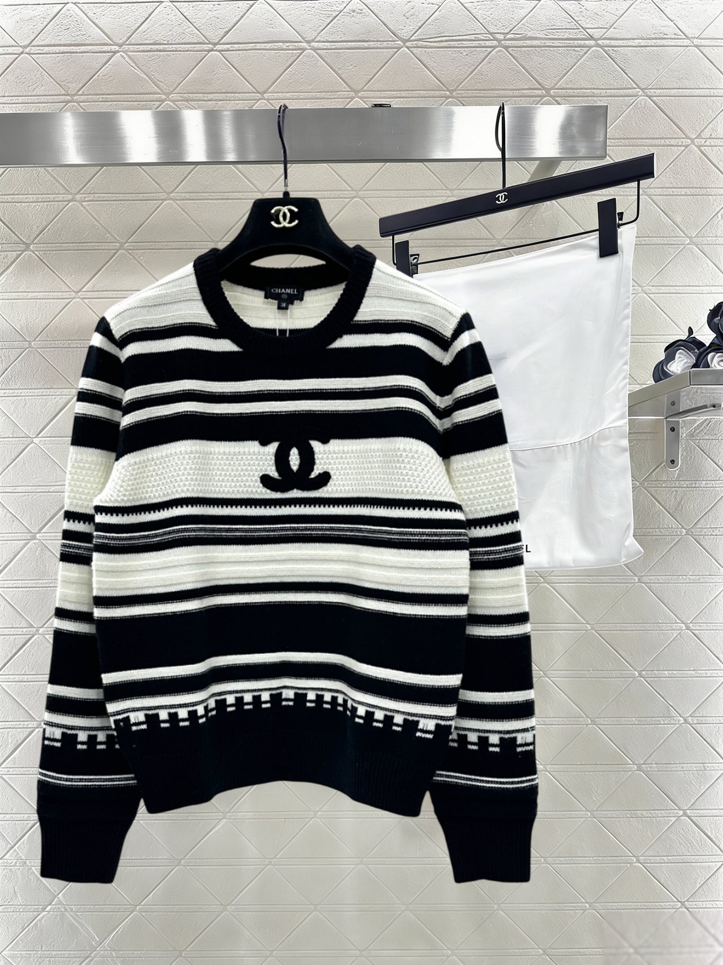 Striped Plush Letter Knit Sweater