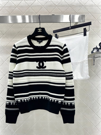 Striped Plush Letter Knit Sweater