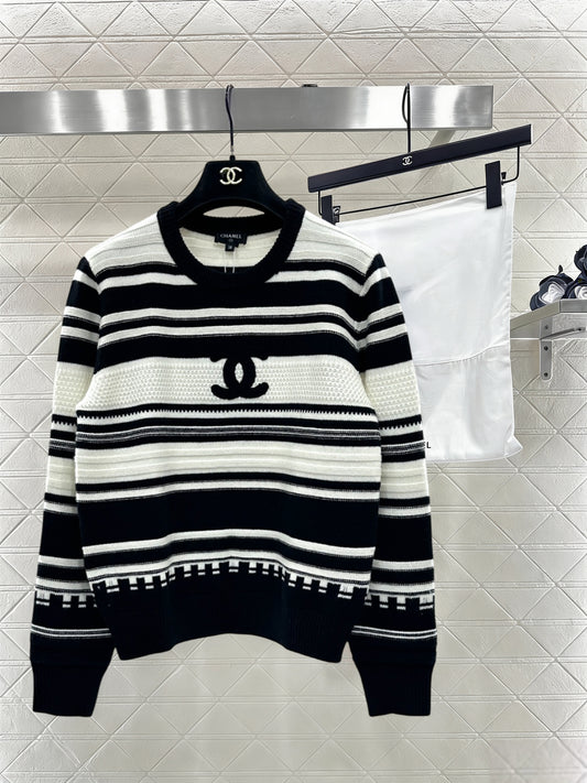 Striped Plush Letter Knit Sweater