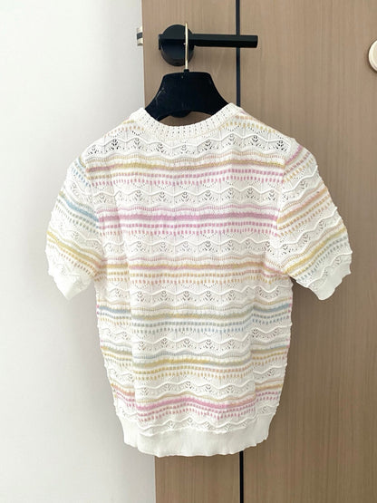 Breathable striped crew neck short sleeves