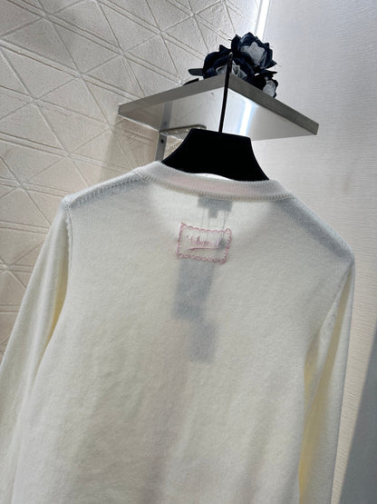 Contrast-color knit cardigan