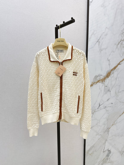 Hand-crocheted jacket with vintage suede patchwork