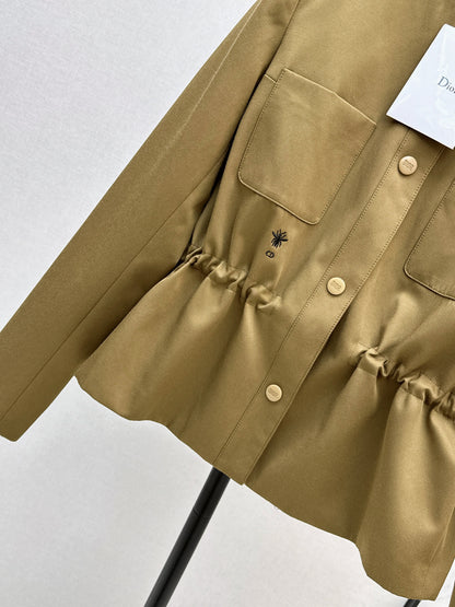 Round-neck, waisted trench coat