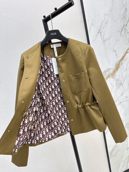 Round-neck, waisted trench coat