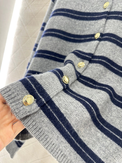 Striped knitted long-sleeved cardigan