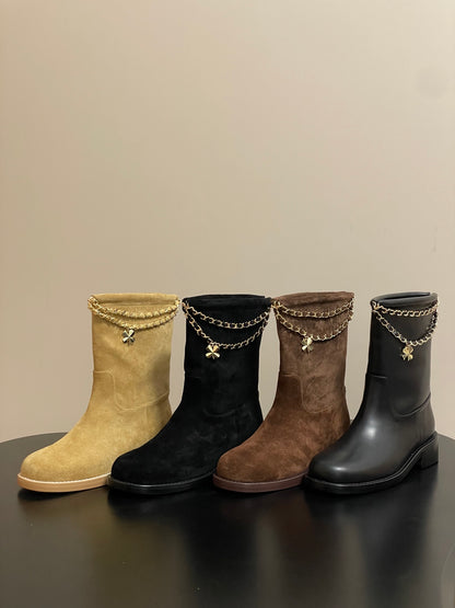 Chain boots suede short boots