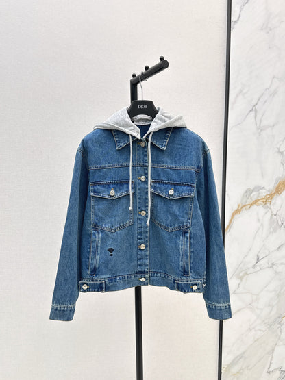 25fw Contrast color hooded denim jacket
