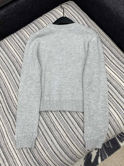 Diamond chain crewneck knit long-sleeved top
