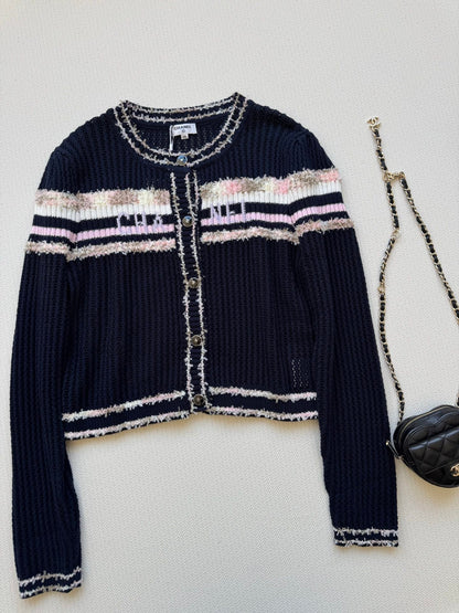 25fw Hollow knit long sleeved cardigan