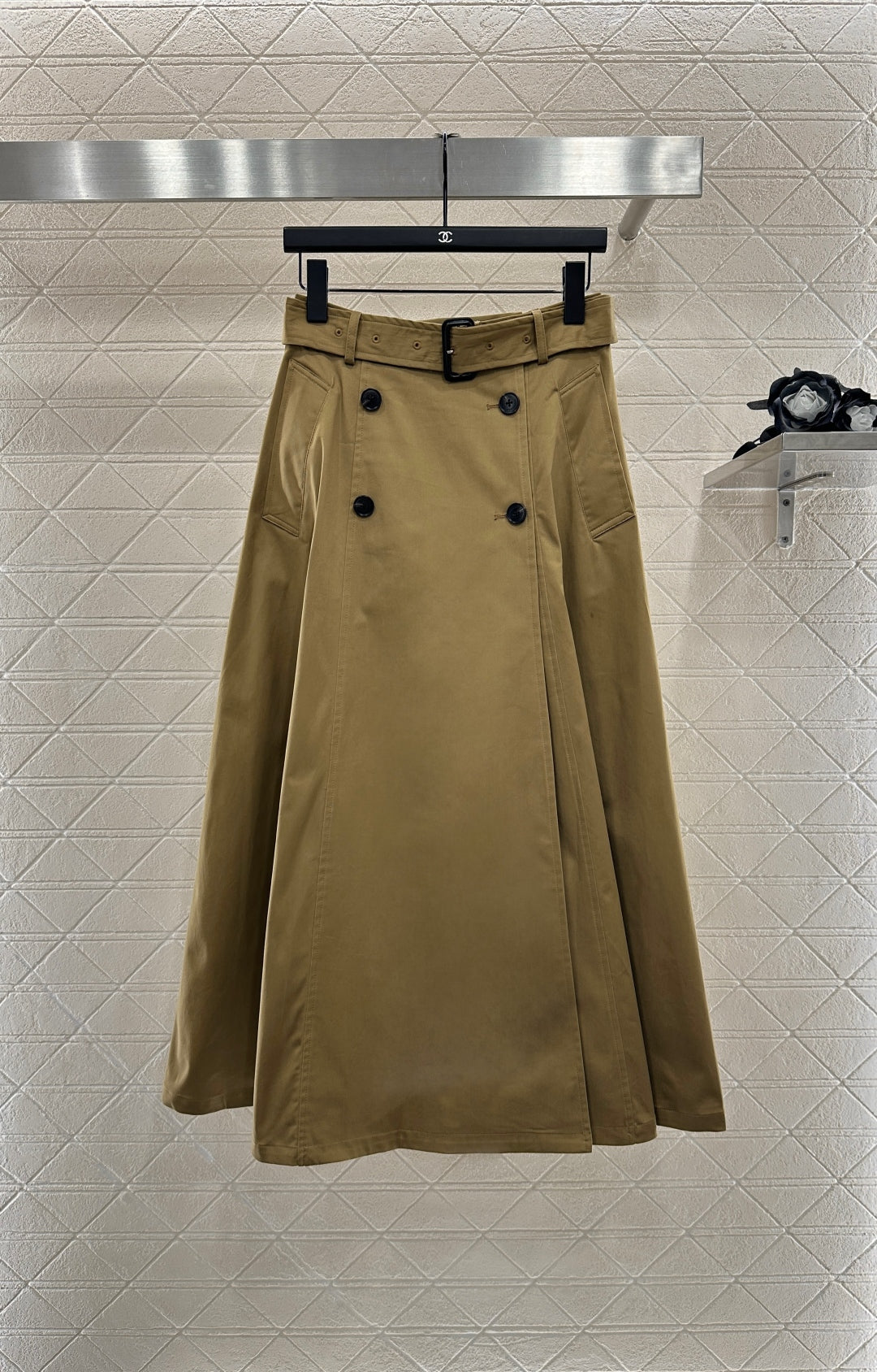 25fw Perforated waist belt high waisted umbrella skirt
