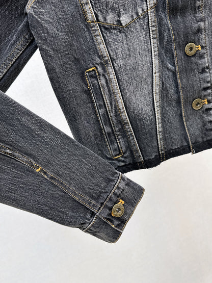 25fw Old leather collar denim jacket