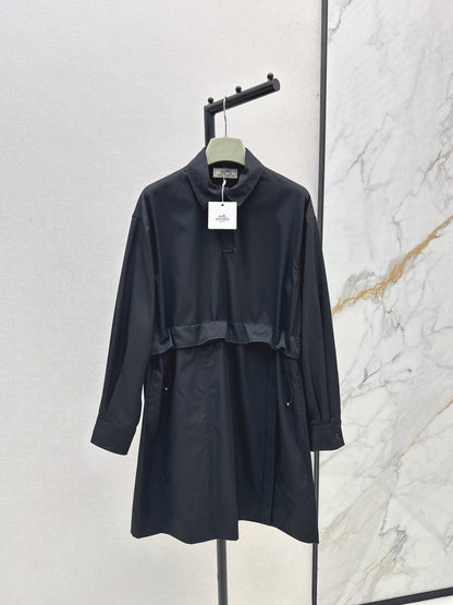 25fw Stand up collar drawstring design dress