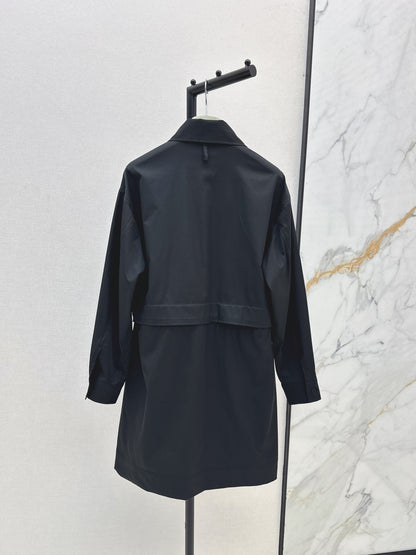 25fw Stand up collar drawstring design dress