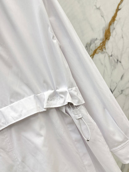 25fw Stand up collar drawstring design dress