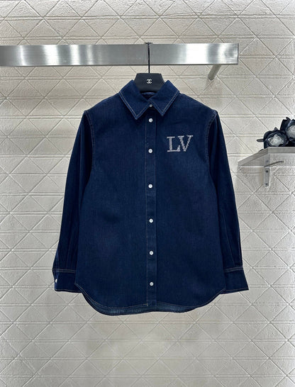 25fw Collar hot pressed diamond denim shirt
