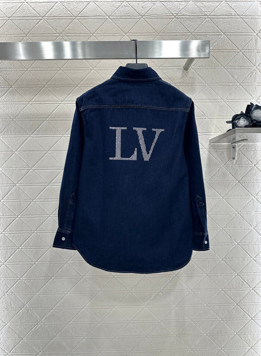 25fw Collar hot pressed diamond denim shirt