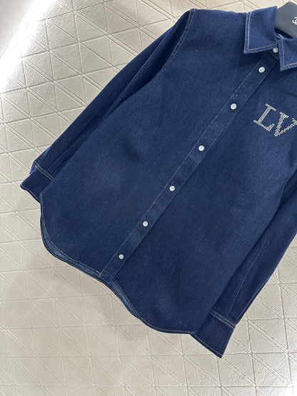 25fw Collar hot pressed diamond denim shirt