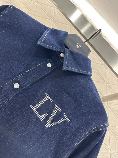 25fw Collar hot pressed diamond denim shirt