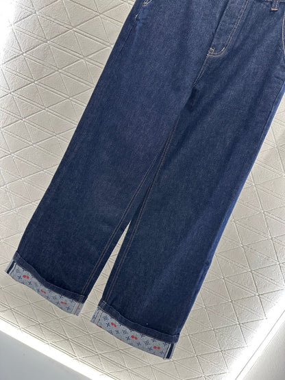 25fw Cherry print denim pants