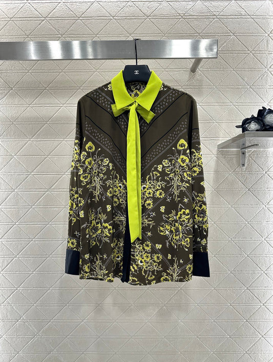 25fw Printed ribbon shirt half skirt set